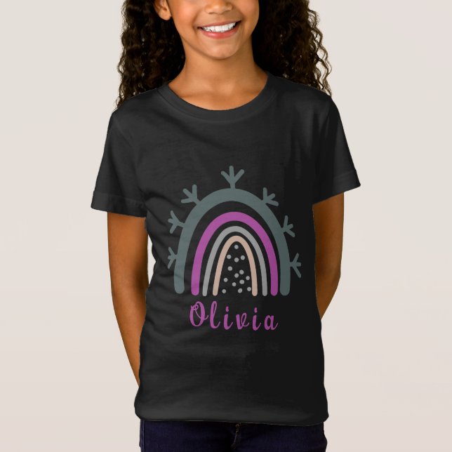 Personalised Name with Cute Boho Rainbow  T-Shirt (Front)