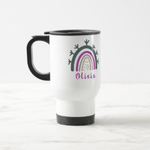 Personalised Name with Cute Boho Rainbow Travel Mug