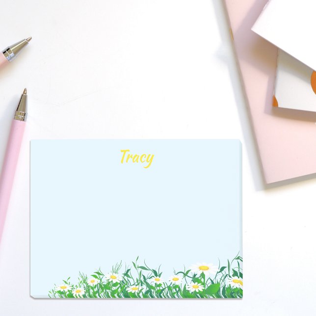 Personalised Name with Daisy Flowers Light Blue Post-it Notes (Creator Uploaded)
