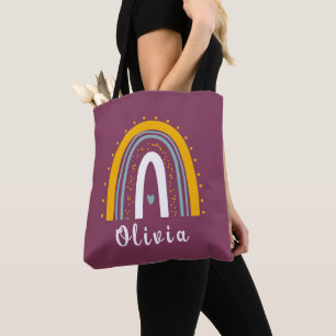 Personalised Name with Minimalist Boho Rainbow Tote Bag