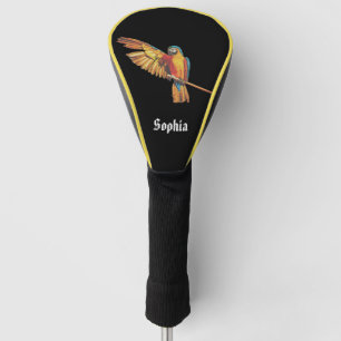 Personalised Name with parrot macaw bird black Golf Head Cover