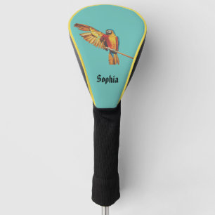 Personalised Name with parrot macaw bird Blue Golf Head Cover