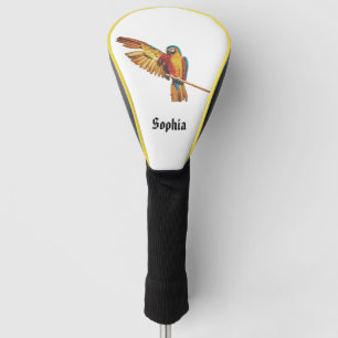 Personalised Name with parrot macaw bird WHITE Golf Head Cover