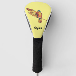 Personalised Name with parrot macaw bird yellow Golf Head Cover