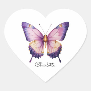 Personalised Name with Pink Butterfly Heart Sticker