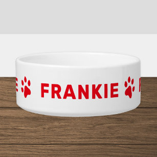 Personalised Name with Red Paw Prints Bowl