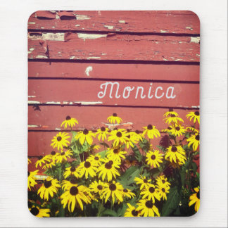 Personalised Name with Rustic Wood & Flowers Mouse Pad