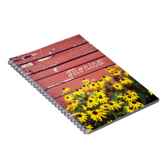 Personalised Name with Rustic Wood & Flowers Note Notebook