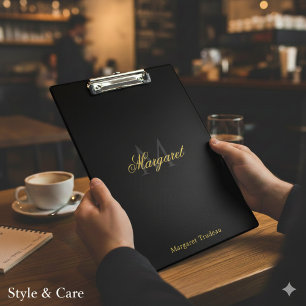Personalised Name with Stylish Monogram Black Clipboard