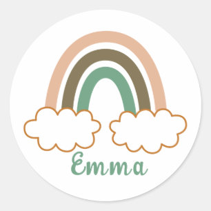 Personalised Name with Trendy Boho Rainbow Classic Round Sticker