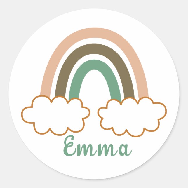 Personalised Name with Trendy Boho Rainbow Classic Round Sticker (Front)
