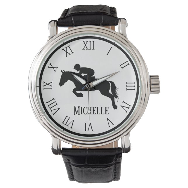 Personalised Name withe and black Horse  Watch (Front)