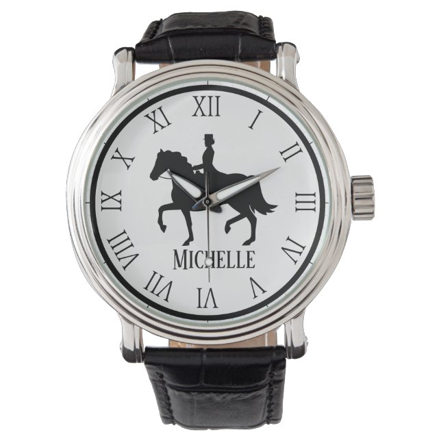 Personalised Name withe and black Horse  Watch (Front)