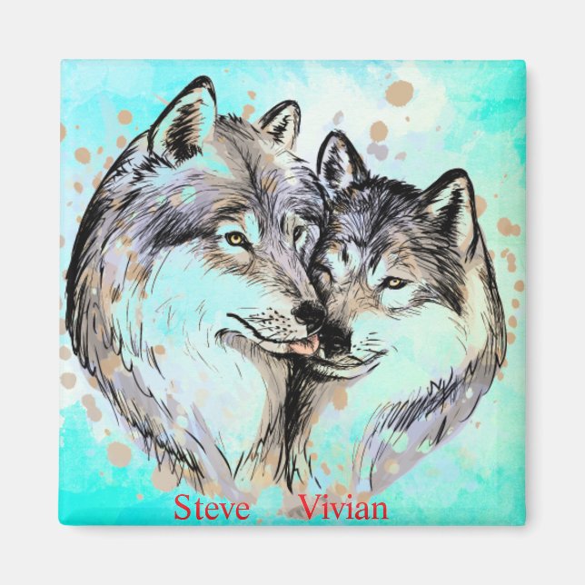  Personalised name wolf couple magnet (Front)