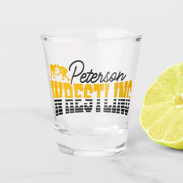 Personalised NAME Wrestling School Team Wrestler  Shot Glass (Front)