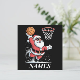 Personalised Name Xmas Santa Dunking Basketball Holiday Card