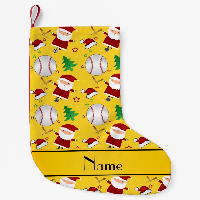 Personalised name yellow baseball christmas small christmas stocking (Front)