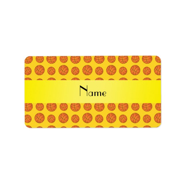 Personalised name yellow basketballs label (Front)