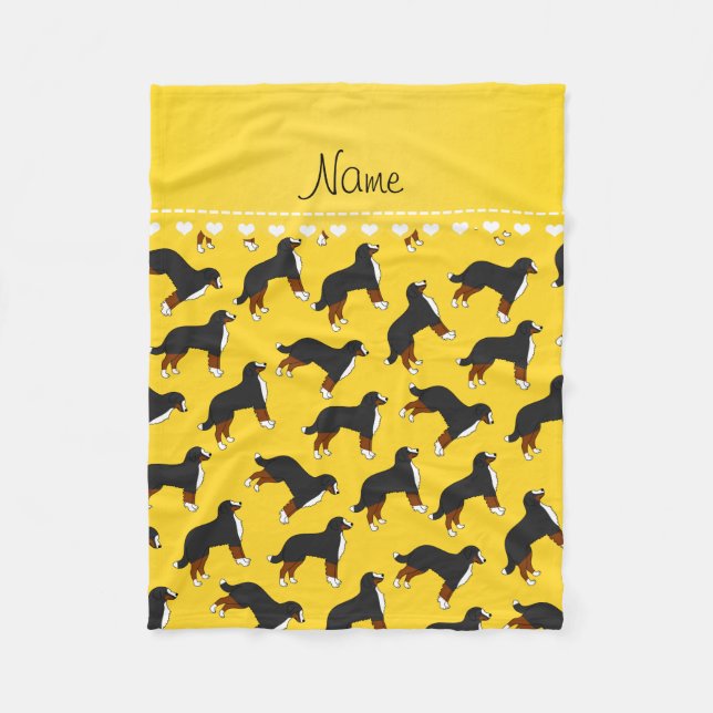 Personalised name yellow Bernese Mountain dogs Fleece Blanket (Front)