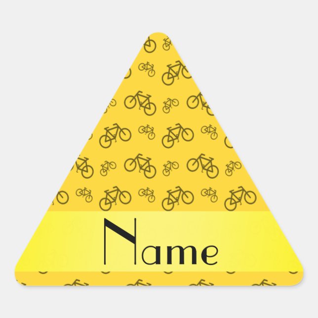 Personalised name yellow bicycle pattern triangle sticker (Front)