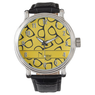 Personalised name yellow black glasses watch