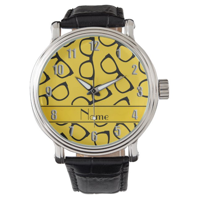 Personalised name yellow black glasses watch (Front)
