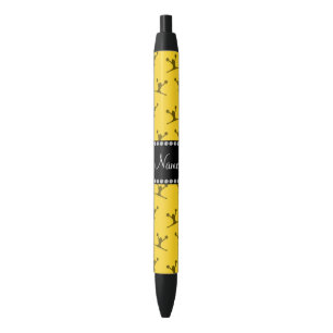 Personalised name yellow cheerleader pattern black ink pen