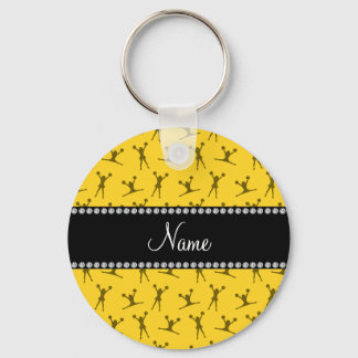 Personalised name yellow cheerleader pattern key ring