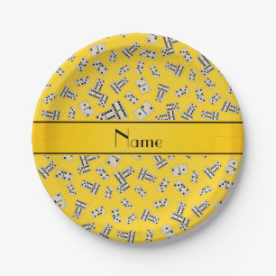 Personalised name yellow dominos paper plate
