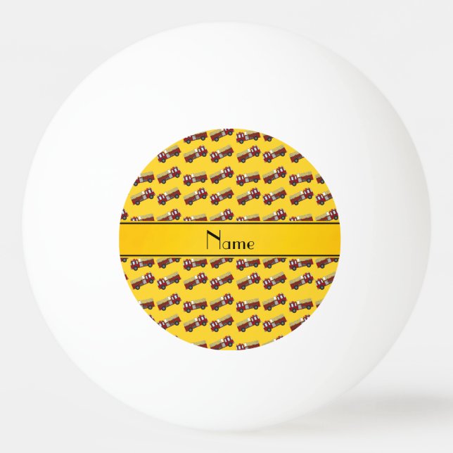 Personalised name yellow firetrucks ping pong ball (Front)