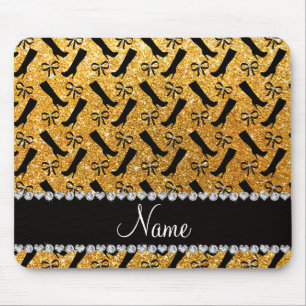 Personalised name yellow glitter boots bows mouse pad