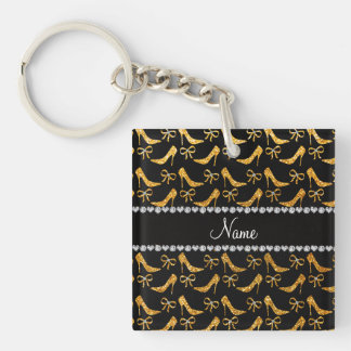 Personalised name yellow glitter high heels bow key ring