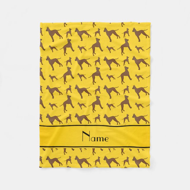 Personalised name yellow great dane dogs fleece blanket (Front)