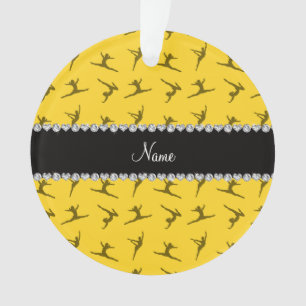 Personalised name yellow gymnastics pattern ornament