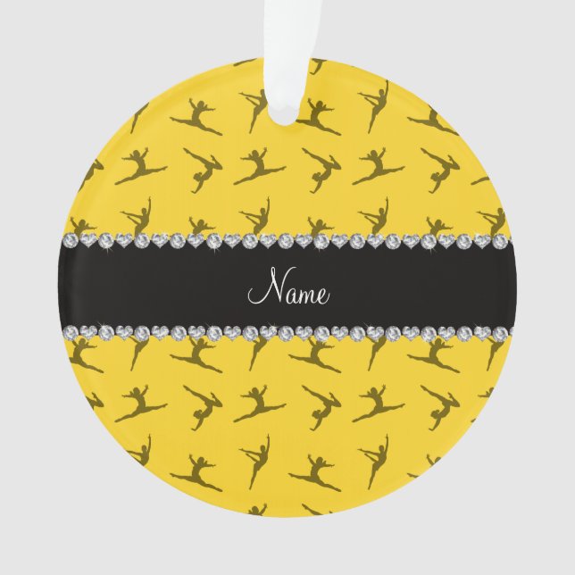 Personalised name yellow gymnastics pattern ornament (Front)
