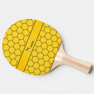Personalised name yellow honeycomb ping pong paddle