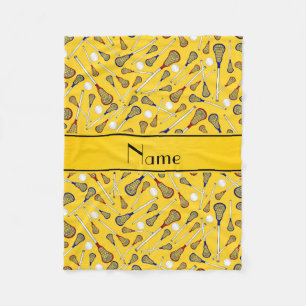 Personalised name yellow lacrosse pattern fleece blanket
