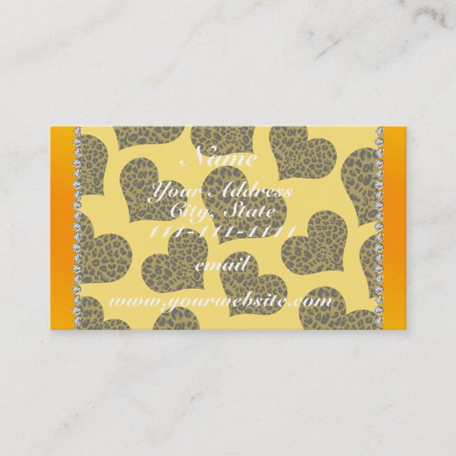 Personalised name yellow leopard hearts business card (Front)