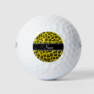 Personalised name yellow leopard pattern golf balls