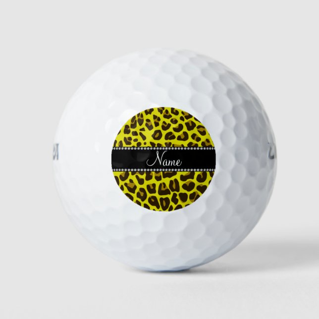 Personalised name yellow leopard pattern golf balls (Front)