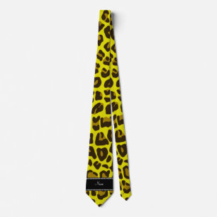 Personalised name yellow leopard pattern tie