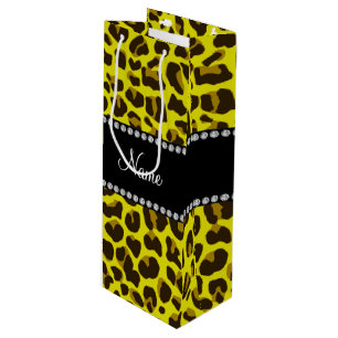 Personalised name yellow leopard pattern wine gift bag