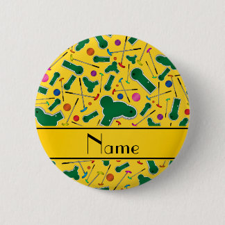 Personalised name yellow mini golf 6 cm round badge
