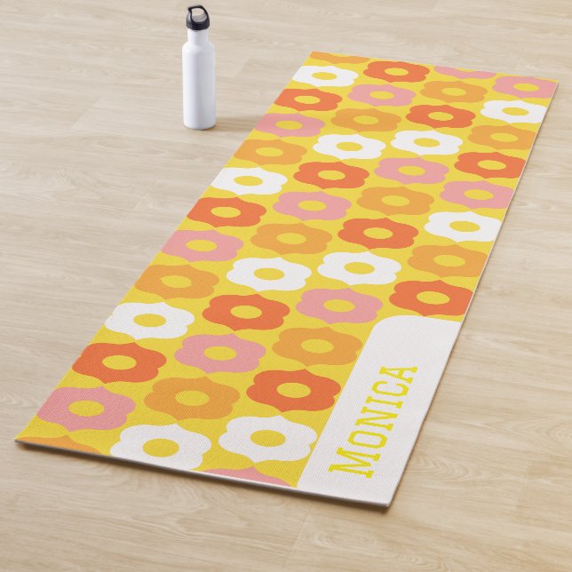 Personalised name yellow orang flowers pattern yoga mat (In Situ)