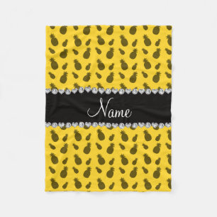 Personalised name yellow pineapple pattern fleece blanket