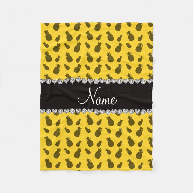 Personalised name yellow pineapple pattern fleece blanket (Front)