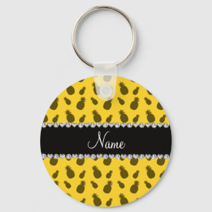 Personalised name yellow pineapple pattern key ring
