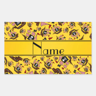 Personalised name yellow pirate ships rectangular sticker
