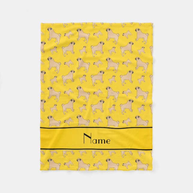 Personalised name yellow Pug dogs Fleece Blanket (Front)