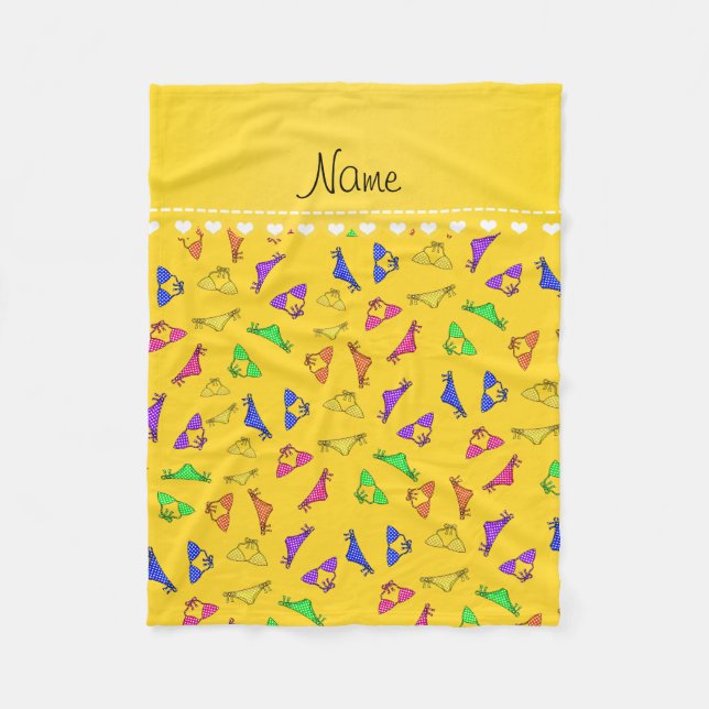 Personalised name yellow rainbow bikinis fleece blanket (Front)